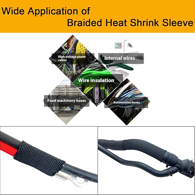 Heat Shrink Braided Sleeving 2:1 Shrinkable Fabric Cable Sheathing Wire Tubing Management Abrasion Protectors Flexibility 1.2" ID-9FT