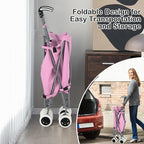 Goplus Folding Shopping Cart with Wheels, Grocery Cart with Removable Oxford Cloth Liner, Lightweight Utility Cart for Groceries Laundry, Pink