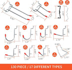 130PCS Pegboard Hooks Assortment - Peg board Hooks for Hanging Tools with Pegboard Bins & Cups,1/8-Inch Pegboard Wall Organizer - Ideal for Organizing in the Garage Kitchen Workbench Craft Room