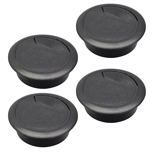 Desk Grommet 2-1/16" (53 mm), Desk Cord Hole Cover, Cable Grommet ABS Plastic, Desk Hole Grommet for Office and Home Table Cable, Detachable Adjustable Cable Cord Organizer (Black 4 Pcs)