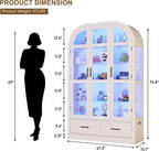 Arched Display Cabinet with 3 Glass Doors,5-Tier Curio Cabinet W/3 Color Lights for Collectibles,78'' Tall Curio Cabinet W/2 Drawers,Modern Display Case W/Human Body Sensor for Living/Game Room,Arche