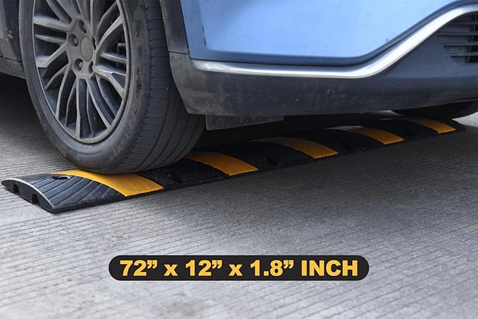 6' Ft 72" Inch Heavy Rubber Speed Bump Hump, 1-Piece Integrated Cable Cover Ramp, Installation Parts Included, Road Safety Bumps for Garage Parking Lot, Speed Control (72" Speed Bump x 2Pcs)
