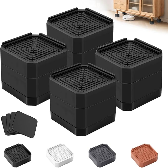 Furniture Risers Bed Risers - Rectangular Adjustable Block Riser for Raising 1.5-3 in. & 4.3 in. Beds, Tables, Sofas, Refrigerators, Washers - Up to 4,000 Pounds (Black, Two Layers 3inches)