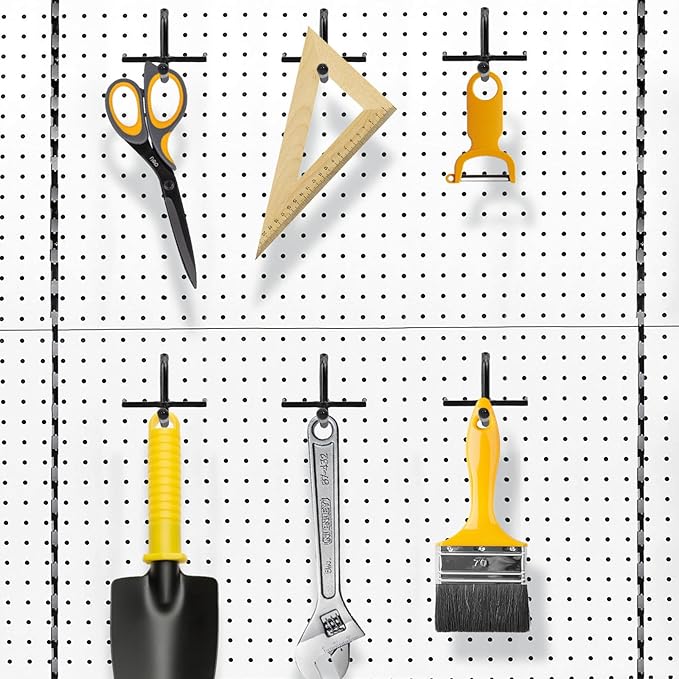 1/4 Inch Extra Thick Pegboard Hooks,Only Suitable for 1/4" Pegboard Board,Metal Pegboard Hooks for Hanging Storage (All Black, 60pcs L Hook)