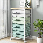 Rolling Storage Utility Cart Organizers with 8 Drawers and Wooden Tabletop for Living Room,Office,Classroom,Craft Room,Bedroom,Dorm,Green