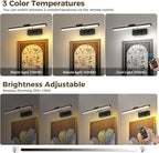 JUSHENG Black Picture Lights for Wall Battery Operated Gallery Lights 3CCT Dimmable Art Lamp Wireless Painting Lights for Display, Portraits 15.35'' Inch 3W