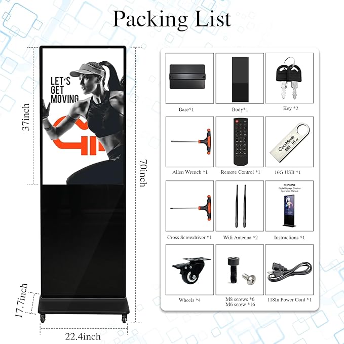 43" 4K LCD Touchscreen Digital Signage Display, Indoor Floor Standing Advertising Kiosk, Commercial Digital Signage Kiosk with Auto AD Box, HDMI WiFi Bluetooth Input, Android 12.0 Black