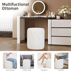Modern Round Ottoman, Spiral-Tufted Foot Stool Ottoman, Teddy Fleece Upholstered Vanity Stool for Makeup, Bedroom, Living Room, White
