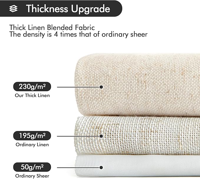 MIULEE Non-See-Through Privacy Linen Curtains 2 Panels, Light Filtering Window Curtains Farnhouse Textured Back Tab Semi Sheer Drapes for Bedroom Living Room, 52 x 108 Inches Long, Ivory