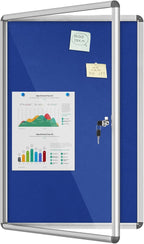 Mifuro 36"x24" Enclosed Bulletin Board, Lockable Weather-Resistant Aluminum Cork Noticeboard for School & Office, Silver Frame w/Blue Flet
