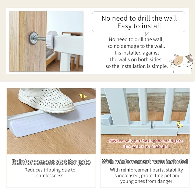 Lumizone Extra Tall Cat Gate 61.02" High Pressure Mounted Extra Wide 2025 New (17 Sizes) 1.37" Gap No Drilling Auto-Close One-Handed Operation Tall Pet Gate for Dogs(White, 61.02" H x 38.39"-42.51" W)