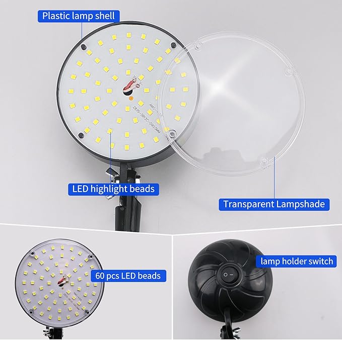 Clamp Light, LED Work Light with Flexible & Strong Clip for Workshop, Sewing, Lathe, Desk, Bright Small Area Task Lighting, 2000 Lumens, Silver