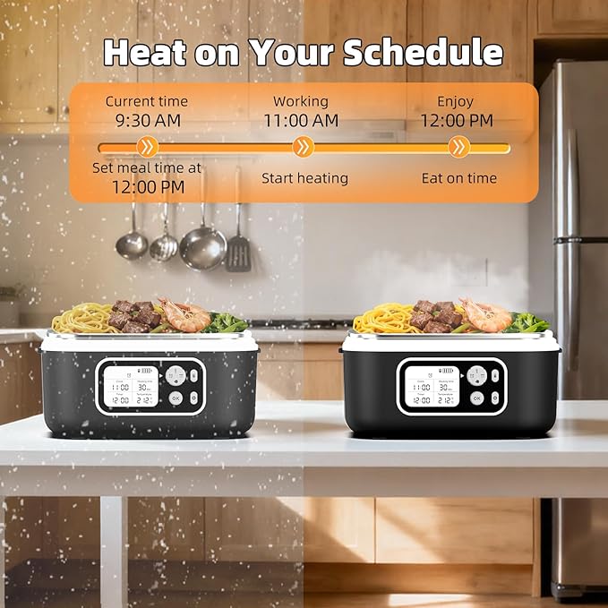 Cordless Heated Lunch Box for Men, 6.3 Cup 100W Electric Lunch Box Food Warmer with 24000mAh Battery for Self Heating, Including Cutlery, Insulated Bag and Divider for Women Adults(Black+White)
