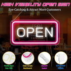 inShareplus 22.8"x 11.8" Open Sign, Super Bright Open Signs for Business, Neon Open Sign with ON/OFF Switch adapter, Electric Light up Sign for Stores, Restaurants Window (Pink&White Horizontal)