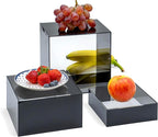 Red Co. Set of 3 Glossy Black / Clear Top Acrylic Cube Display Nesting Risers with Hollow Bottoms