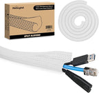 Nilight Cable Sleeve, 10ft-1/2inch Cord Management Sleeves, Braided Sleeving, Split Self Wrapping Wire Loom for Computer Electrical Automotive Harness Protector Organizer, White