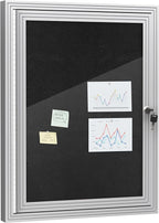 Mifuro 26"x20" Enclosed Bulletin Board, Outdoor Lockable Weather-Resistant Aluminum Cork Noticeboard for School & Office, Silver Frame w/Black Flet