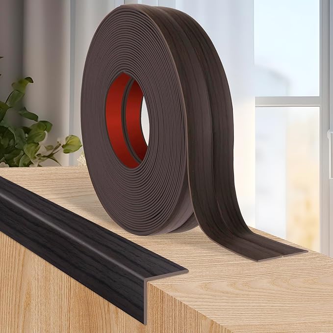 Flexible Wall Corner Protector Moulding Trim Peel and Stick Wall Corner Guards Edge Protector Self Adhesive Molding Trim Strip for Edge Ceiling (Dark Walnut Wood Grain, 1.6 in x 20 Ft)
