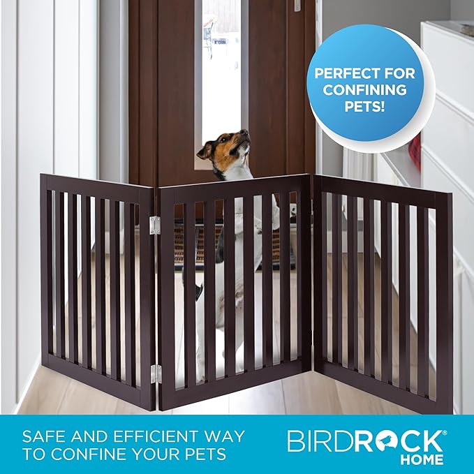 INTERNET'S BEST Dog Gate Indoor Freestanding Pet Barrier, Folding Wood Dog Fence, Extra Wide Doorway Puppy Gate, Indoor Animal Privacy Panel, Wooden Cat Fence - 3 Panel - 24", Espresso