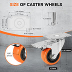 WBD WEIBIDA 3 Inch Swivel Caster Wheels with Brake, Safety Dual Locking Casters Set of 4 Heavy Duty of 1000lbs, Premium Polyurethane Wheels for Furniture and Workbench((Screws and Spanner)