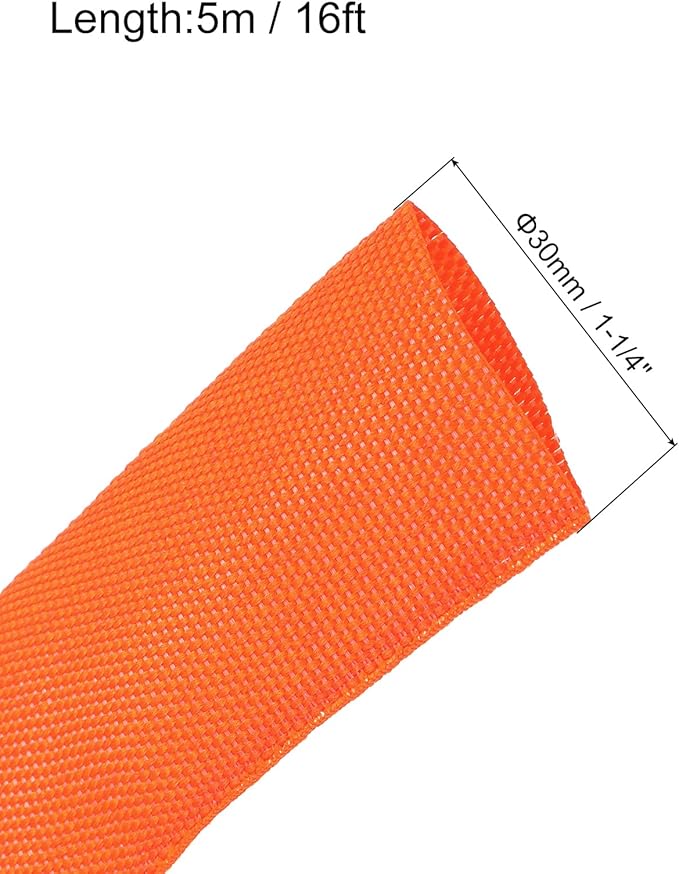 MECCANIXITY Braided Cable Sleeves Heat Shrinkable Fabric Sleeving, 1 1/4" 16ft Orange 2:1 Ratio Heat Shrinkable Cord Protector for Harness Cable, Network Cable Protection, Cable Management