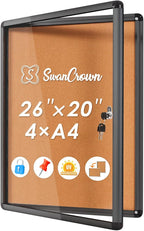 SWANCROWN Lockable Bulletin Board Notice Pin Cork Boards Tamper Proof Message Board for Photos Memos,26x20inch (4xA4)