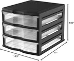 Life Story 3 Drawer Stackable Shelf Organizer Plastic Storage Drawers for Bathroom Storage, Make Up, Or Pantry Organization, Black (3 Pack)