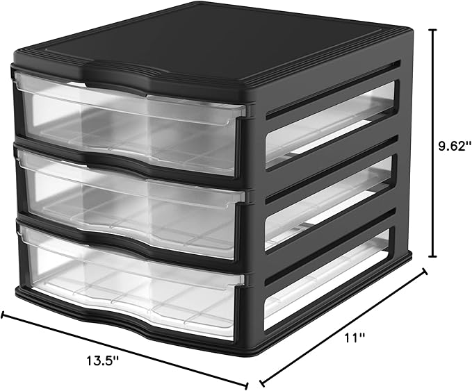 Life Story 3 Drawer Stackable Shelf Organizer Plastic Storage Drawers for Bathroom Storage, Make Up, Or Pantry Organization, Black (3 Pack)