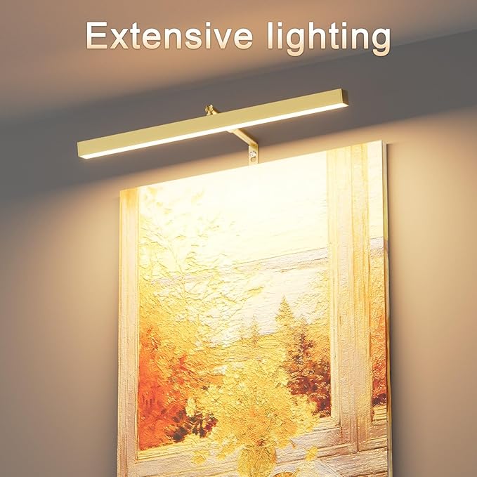 Plug in Picture Lights for Wall, 16 inch Dimmable LED Art Light with Remote, 3 Colour Temperature Gallery Painting Wall Light for Picture Display Dartboard Art Work (Gold)