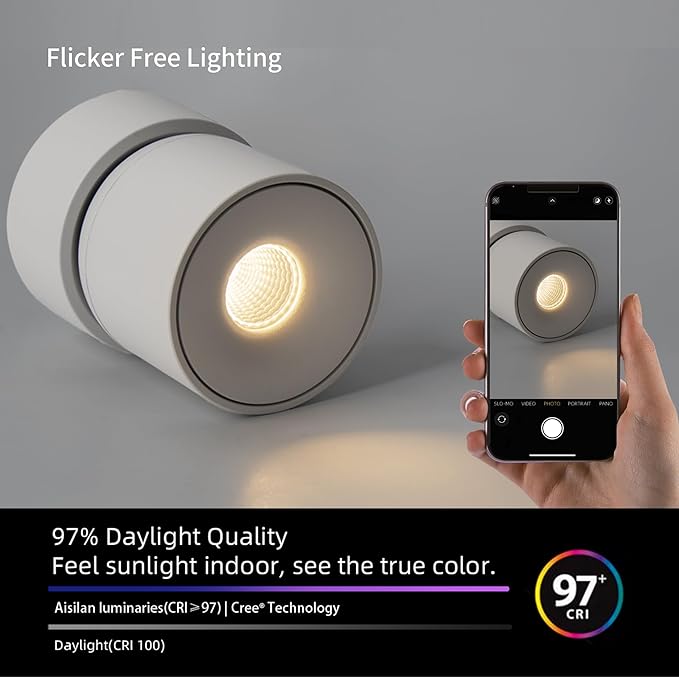 Aisilan Dimmable Ceiling Spotlight, Modern LED Wired Spotlight Indoor,15W Spot Light 350° Directional Lighting, Wall Spot Lights for Picture Panting Living Room Bedroom, 3000K CRI 97, White