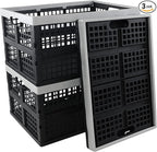 Jekiyo 42 L Collapsible Crates for Groceries, 3 Packs Large Folding Crate for Storage