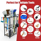 Garden Tool Organizer, 3-Tier Metal Yard Tool Rack with 14 Hooks & 5 Slots, Holds 50+ Rakes/Shovels/Brooms, Heavy Duty Freestanding Lawn Tool Storage for Garage Shed Outdoor Organization