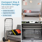 COSTWAY Folding Shopping Cart, Metal Grocery Cart with Extra Basket, 360° Swiveling Front Wheels & Comfortable Handle, Light Weight Collapsible Utility Cart for Laundry, Camping (Silver)