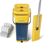 JOYMOOP Industrial Mop and Bucket Set, 17.7-inch Dust Mops for Floor Cleaning, Flat Mop Bucket with Wringer, Include 5 Reusable Microfiber Mop Pads - Yellow