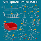 Peg Board kit with Accessories, Heavy Duty Steel Pegboard Kit with 180 PCS Varied Pegboard Accessories, Ideal for Tool Storage and Garage Organization, 16-Inch X 36-Inch, 2 Pack (Red Box)