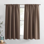 PONY DANCE Basement Window Curtains - Small Window Drapes for Cafe Bedroom Rod Pocket Room Darkening Curtain for Bathroom/Nursery/Kitchen, 34 inch Wide x 45 inch Long, 1 Pair, Mocha