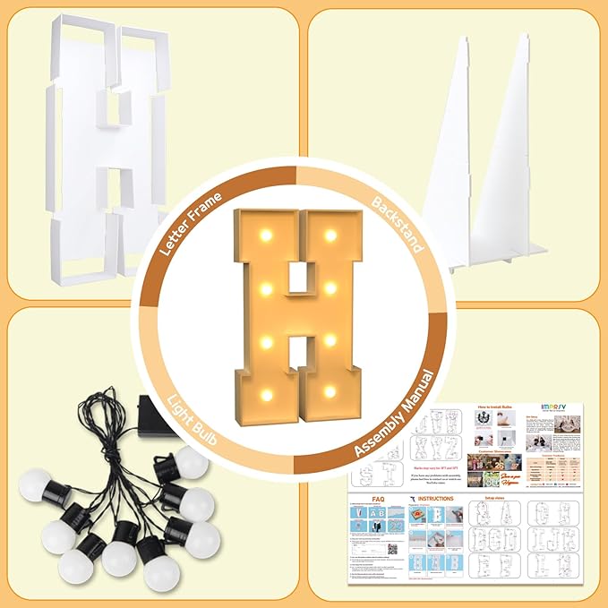 imprsv Marquee Light Up Letters, 3FT H for Birthday, Baby Shower, Wedding Decorations, Customizable Party Theme, Foam Board, All Ages, Not Foldable