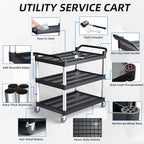 Utility Cart with Tangle-Free Wheels, Large Size 3 Tier Rolling Service Cart with Wheels(2 with Brakes), Heavy Duty 450 Lbs Capacity,Commercial Serving Cart for Home, Office, Restaurant, Warehouse.