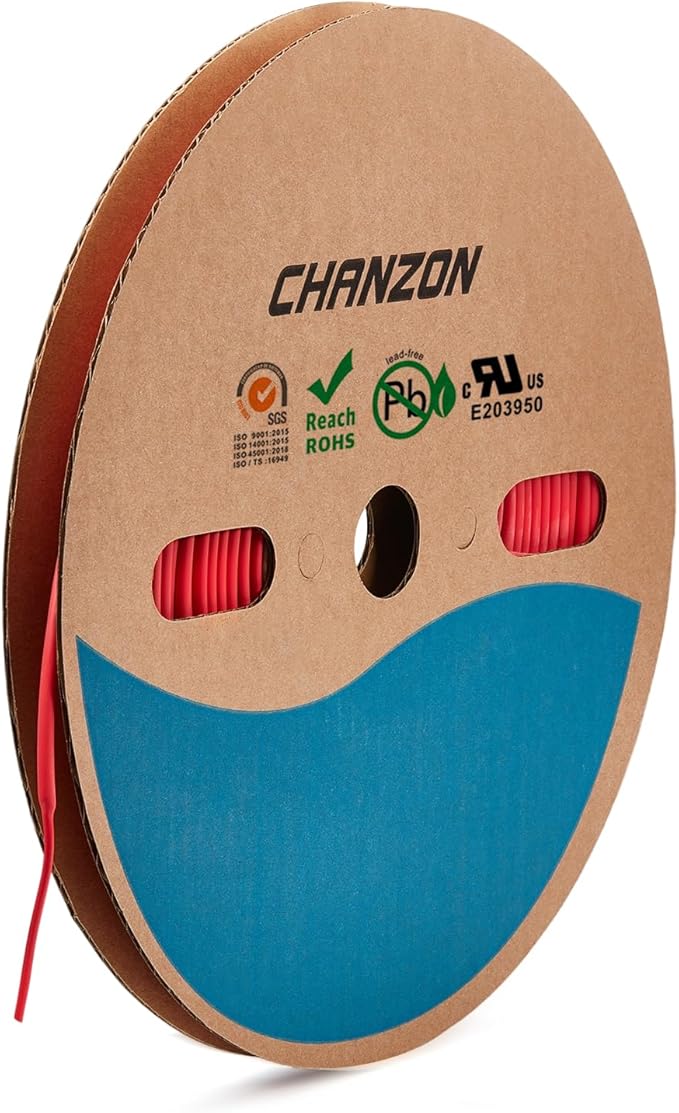 Chanzon 2:1 Ratio - 80Ft Roll - 1/8" (3mm) Heat Shrink Tubing 2:1(25M Total Length) Red Polyolefin Sleeving Wrap Shrinking 2 to 1 1pcs