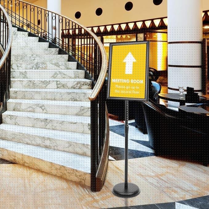 DISPLAYSWORKER Adjustable Poster Sign Stand 11 x 17,Floor-Standing Sign Holder with Heavy Duty Pedestal,Aluminum Snap-Open Frame , Vertical and Horizontal View Sign Displayed, Black (11 x 17)