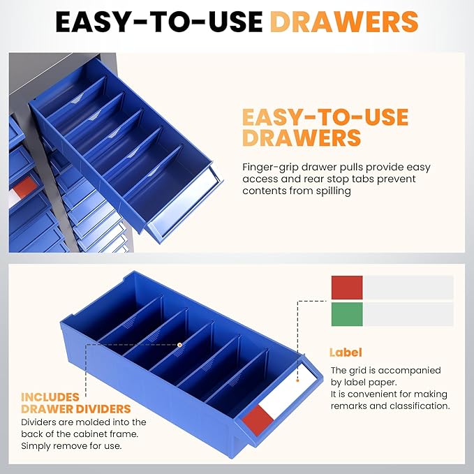 75 Drawers Alloy Steel Nut and Bolt Organizer, Parts Cabinet with Adjustable Shelves and Label Stickers, Bolt Organizer for Nuts Bolts Parts Screws Small Items