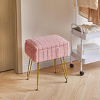 IBUYKE Stool Chair with Storage Space, Footrest Footstool Ottoman, Small Side Table, with 4 Metal Legs, with Anti-Slip Feet, for Makeup Room, Bedroom, Faux Fur, Pink LG-50P