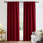 PONY DANCE Thermal Curtains 84 Inches - Window Coverings Privacy Protect Rod Pocket Top Solid Color Room Darkening Curtain Home Decoration for Bedroom, 52 x 84 in, Red, 2 PCs