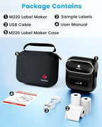 Phomemo Label Maker, M220 Thermal Label Printer, 80mm Portable Bluetooth Barcode Printer Compatible with Andriod/iOS for Home, Office, Small Business, with 3 Packs Label & Case