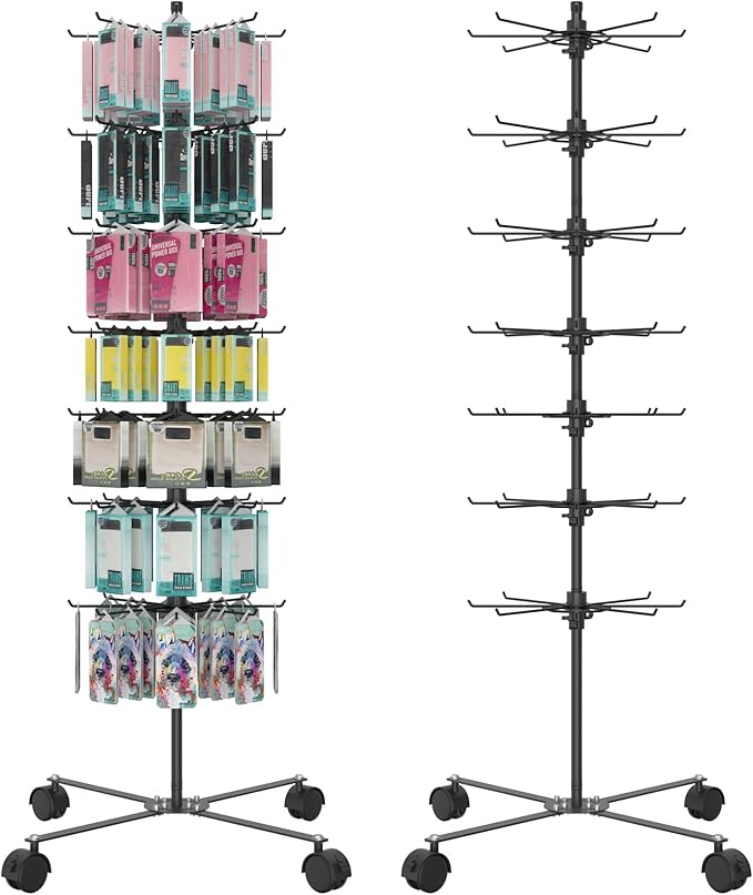 Retail Display Stand 7 Layer - Alloy Steel Jewelry Display for Vendors - 360°Rotating Display Stand for Jewelry, Key Chain, Cotton Candy