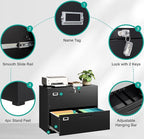 SISESOL 2 Drawer Lateral File Cabinet with Lock,Black Lateral Filing Cabinet,Horizontal Metal Filing Cabinets,Locked Wide Two Drawer File Cabinets for Office Home,Fit A4/F4/Letter/Legal File