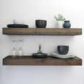 Urbandi Modern Floating Shelves 3 Inches Thick for Wall, Wide Shelves for Kitchen, Living Room, Bedroom, and Bathroom, Natural Pine Wood, Rustic Wooden Shelf, (Set of 2) (Jacobean, 24Lx3Hx8D)