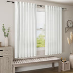 Nanspring White Linen Curtains 64 Inches Long 2 Panels Set Back Tab Rod Pocket Semi Sheer Light Filtering Curtains Airy Elegant Window Privacy Drapes for Kitchen Bedroom Children Living Room 52x64