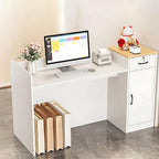 Modern Reception Desk Counter, Retail Counter Reception Desk with Lockable Drawers, Retail Checkout Counter with Open Shelves (White-You)