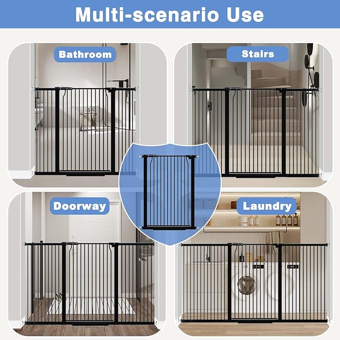60.2"-65.7" Baby Gates Extra Wide, 40.5" Tall Dog Gate Indoor, Walk Through Pet Gates for Doorways Kitchen No Drilling Auto Close Pressure Mounted Safety Child Toddler Gate, Black